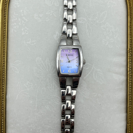 Silver-Toned Watch with Pastel Gradient Dial