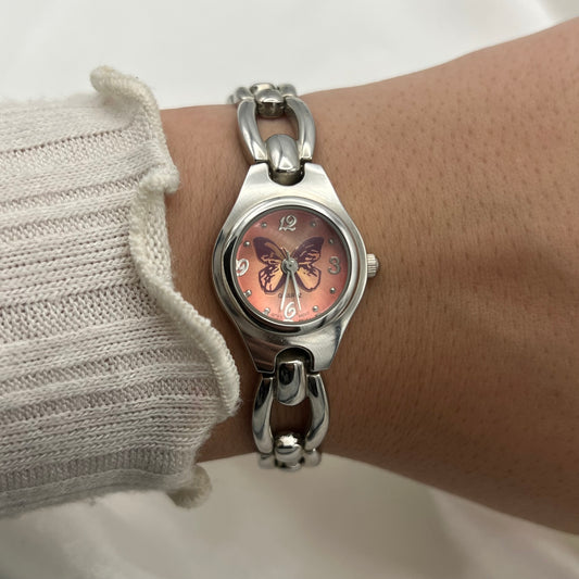 Silver-Toned Butterfly Watch
