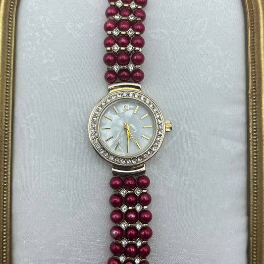Red Beaded Diamanté Watch