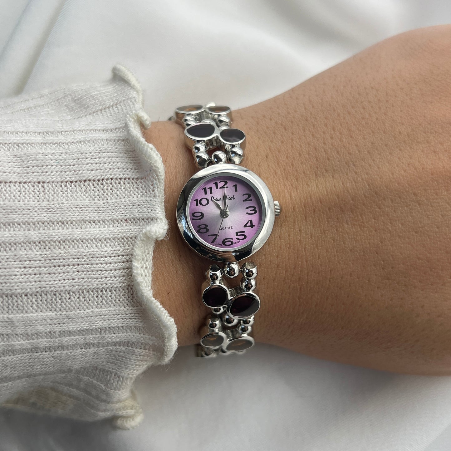 Glass Golden & Garnet Toned Cabochon Watch