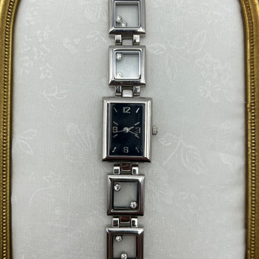 Rhinestone Watch with Black Rectangle Dial