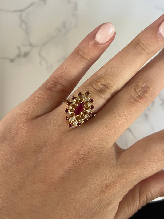 Avon 18kt HGE Red Stone Marquise Ring