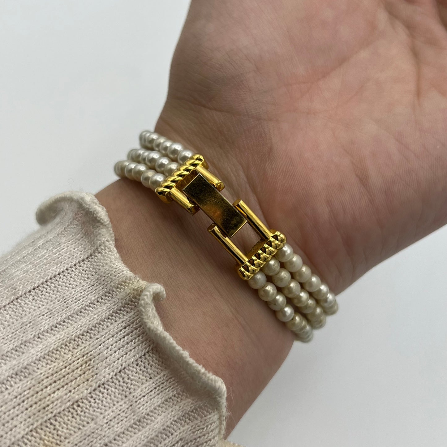 White Beaded Gold-Toned Watch