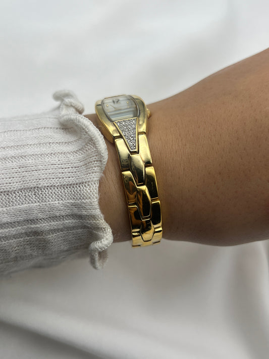 Diamanté Gold-Tone Watch with Mother of Pearl Dial