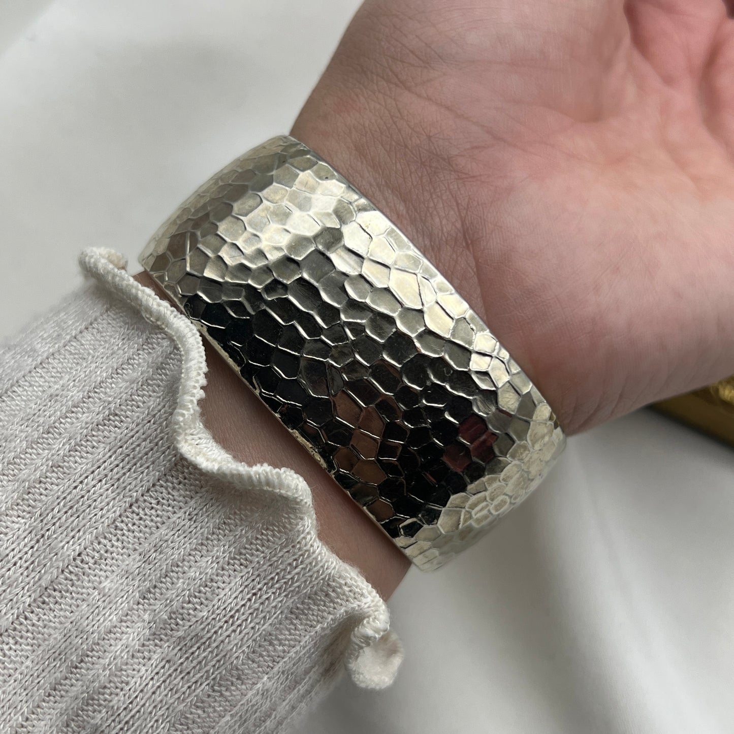 Embassy by Gruen Hammered Cuff Watch with Mother of Pearl Dial