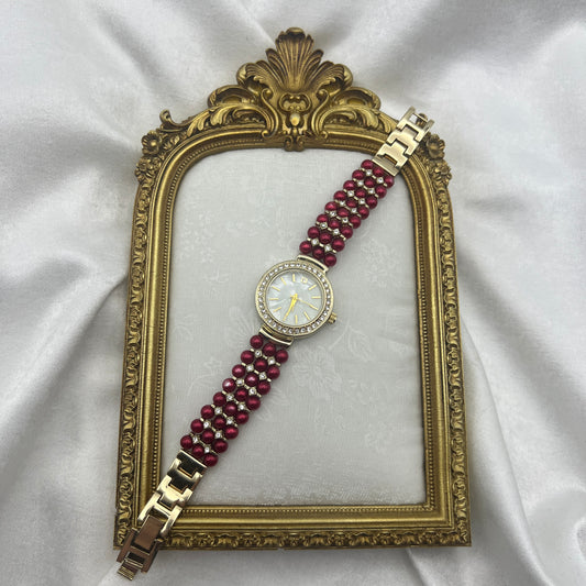 Red Beaded Diamanté Watch