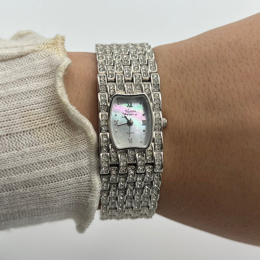 Silver-Toned Diamanté Watch