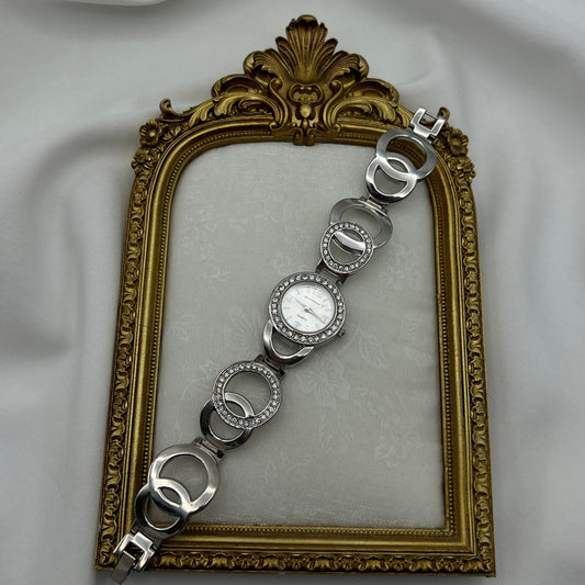 Diamanté Circle Strap Silver-Tone Watch