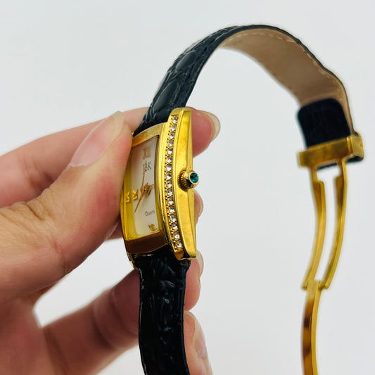 Gold Diamanté Leather Watch