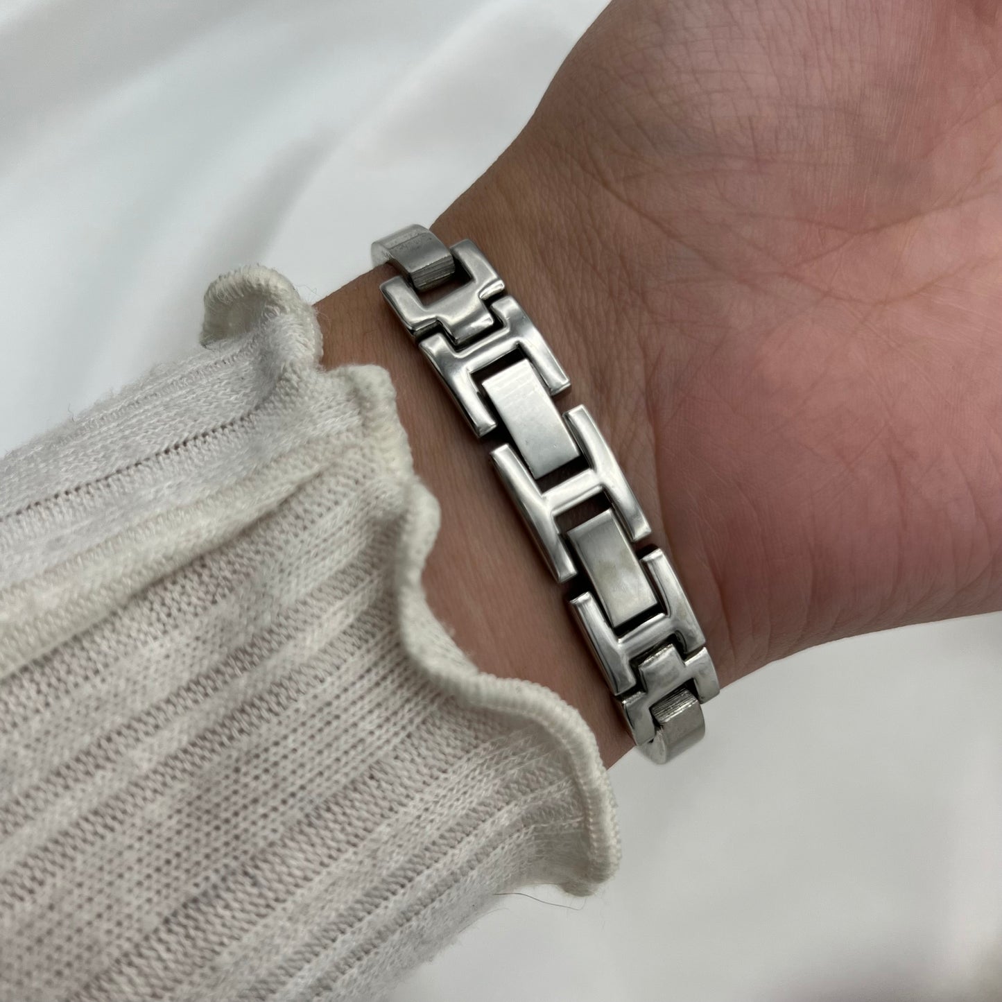 Silver-Toned Watch with Hot Pink Dial