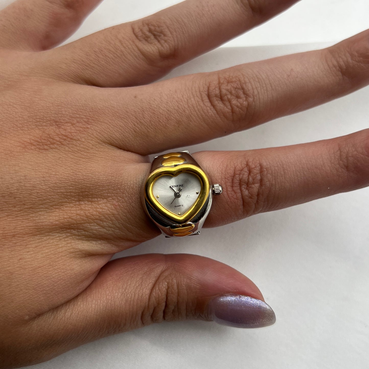 Two-Tone Heart Watch Ring
