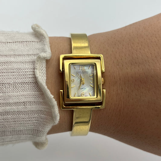 Joan Rivers Gold-Toned Watch with Square Mother of Pearl Dial