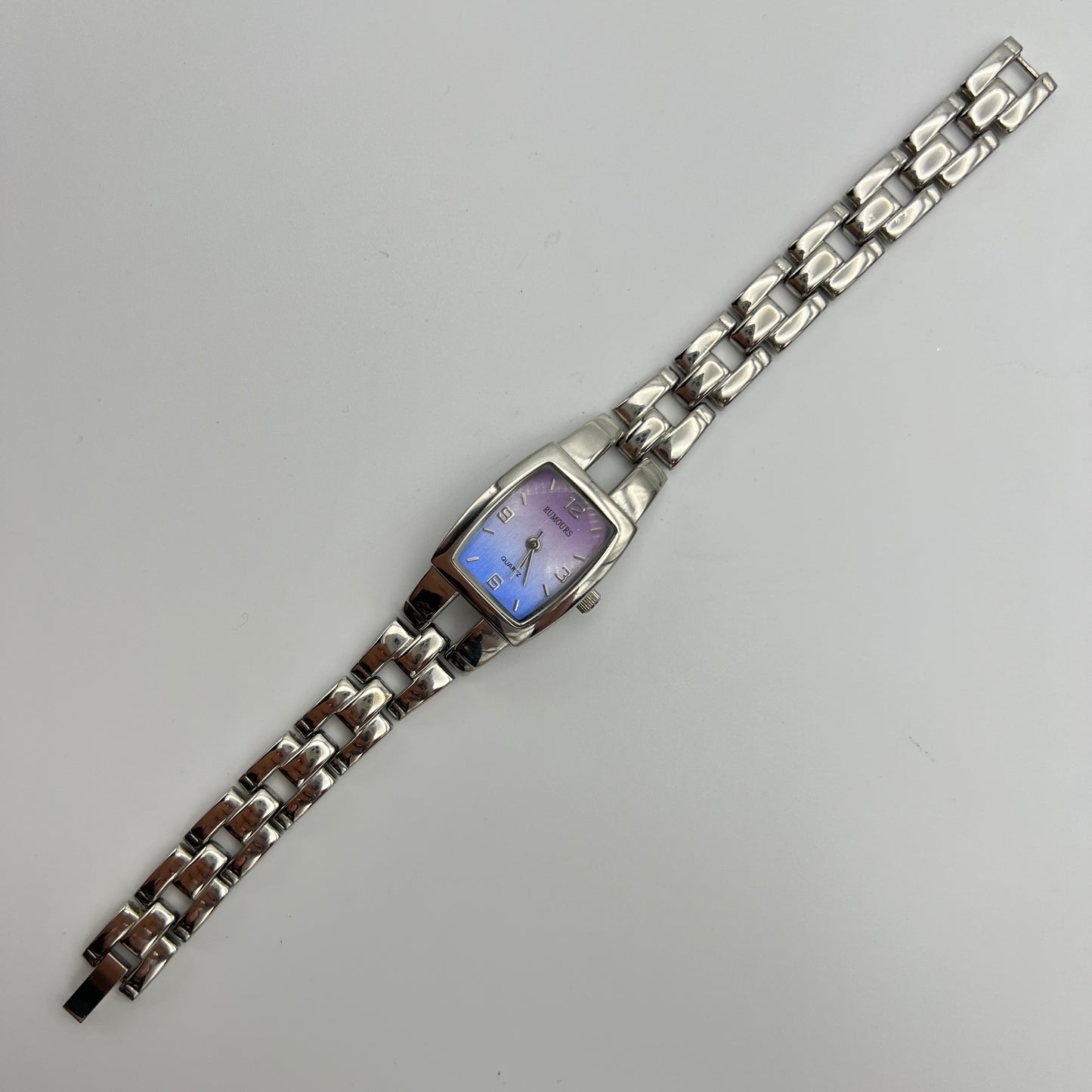 Silver-Toned Watch with Pastel Gradient Dial