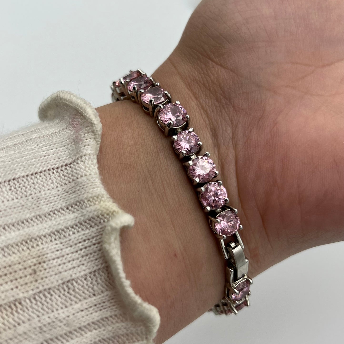 Silver-Toned Bracelet with Pink Gemstones