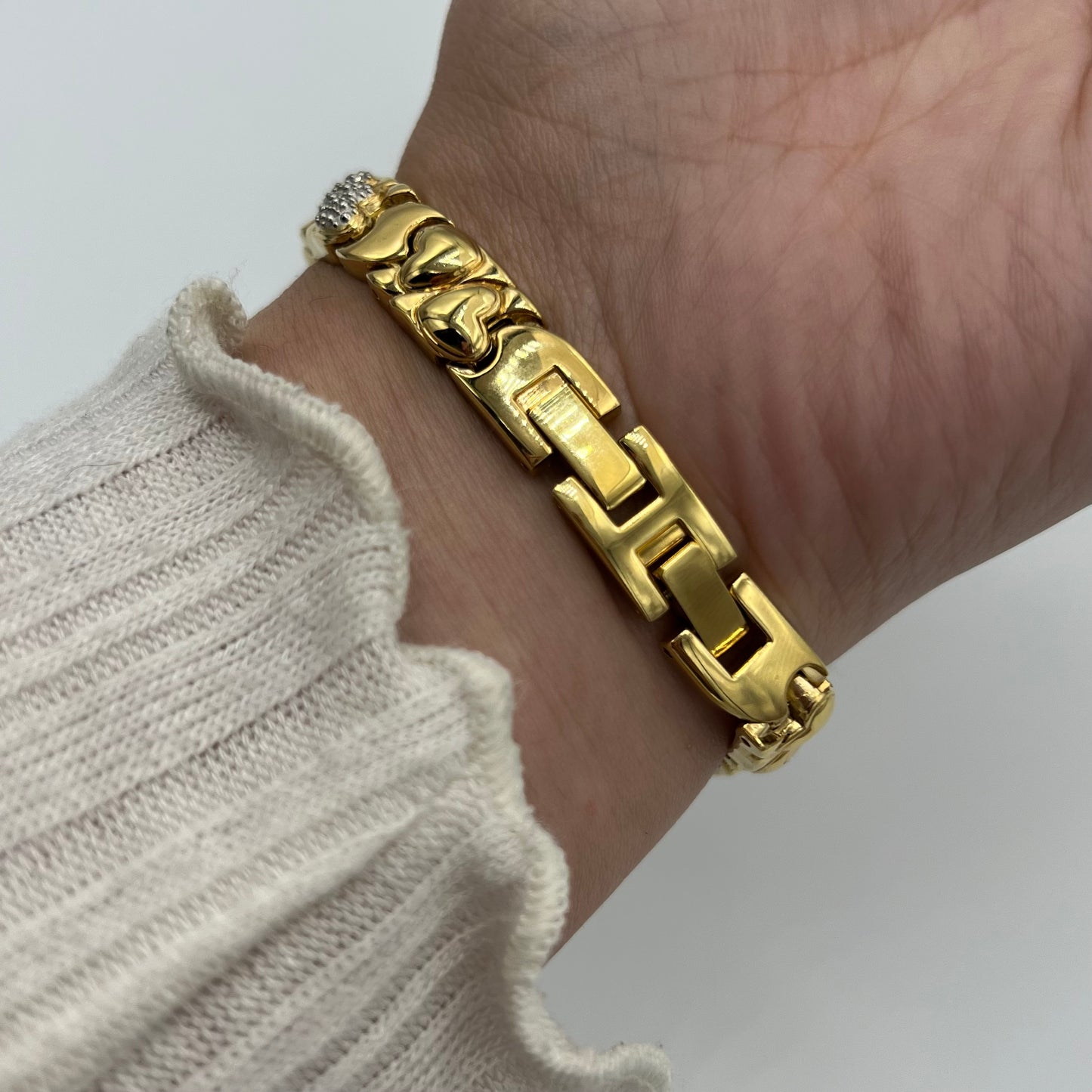 Gold-Toned Watch with Diamanté Hearts