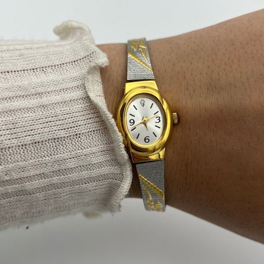 Two-Toned Embossed Flower Watch