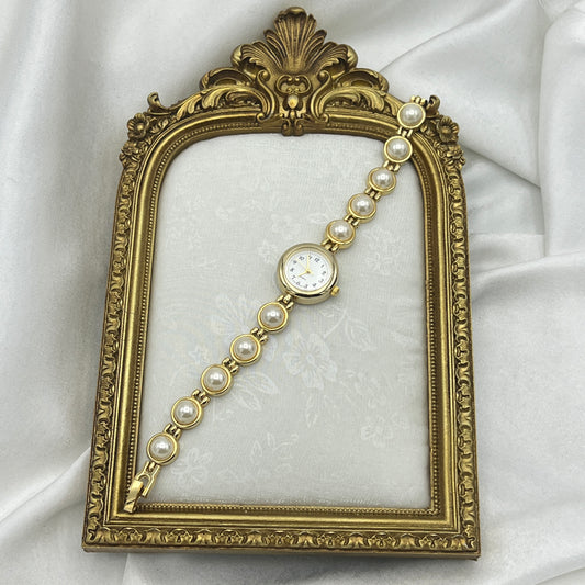 Gold-Tone Pearl Strap Watch