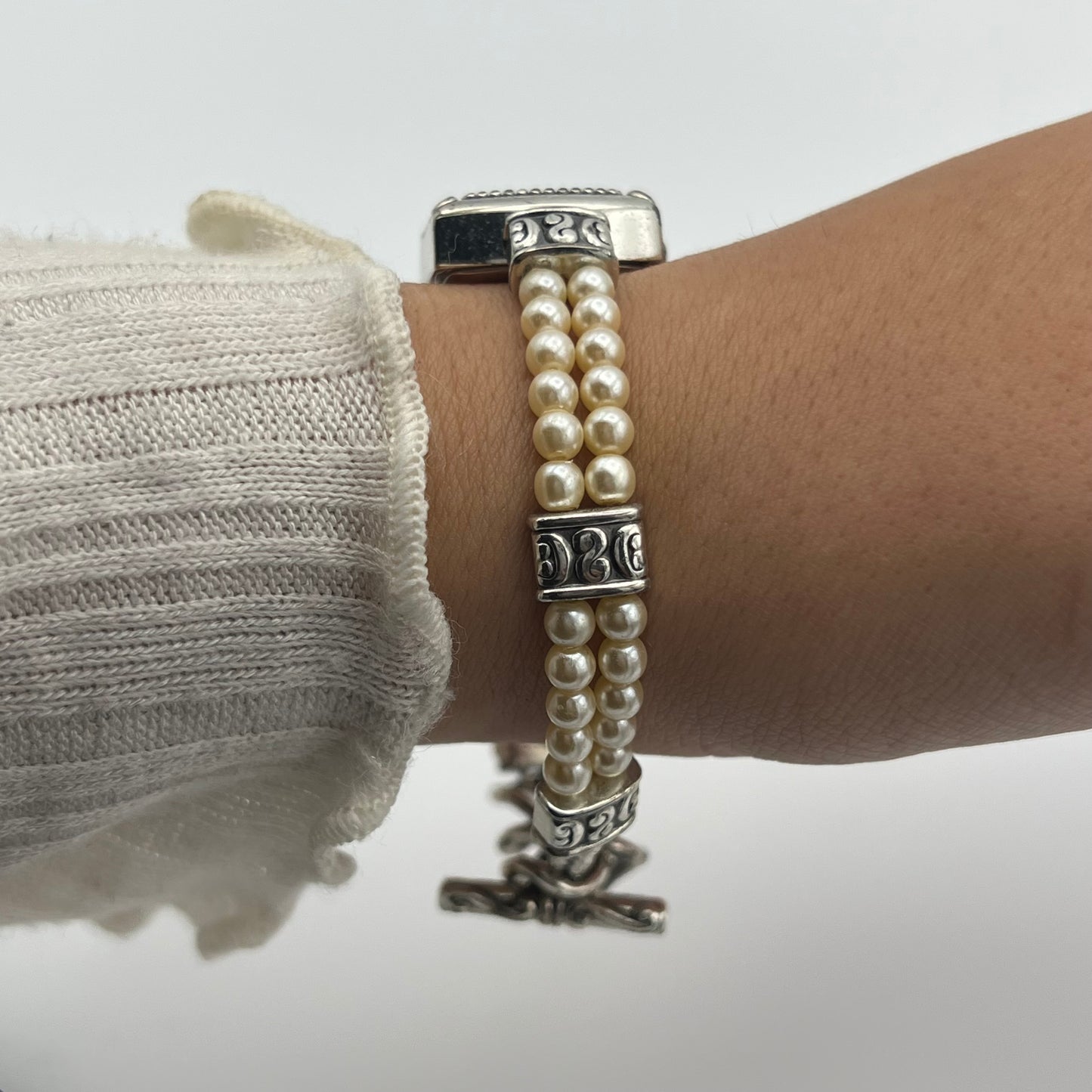 Silver-Toned Pearl Watch