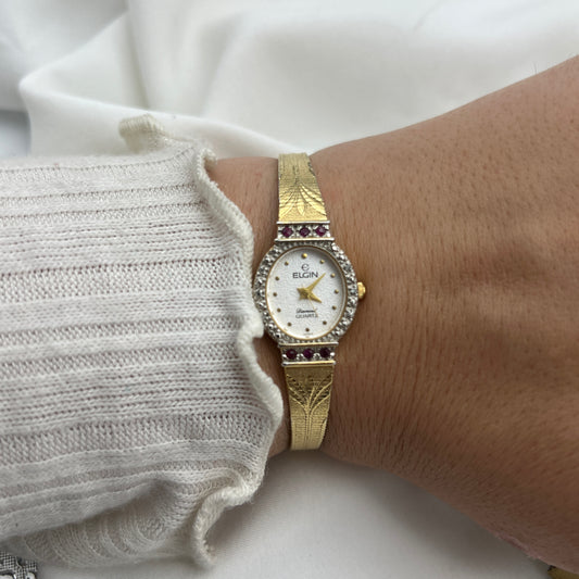 RARE Elgin Ruby Gold-Tone Embossed Watch