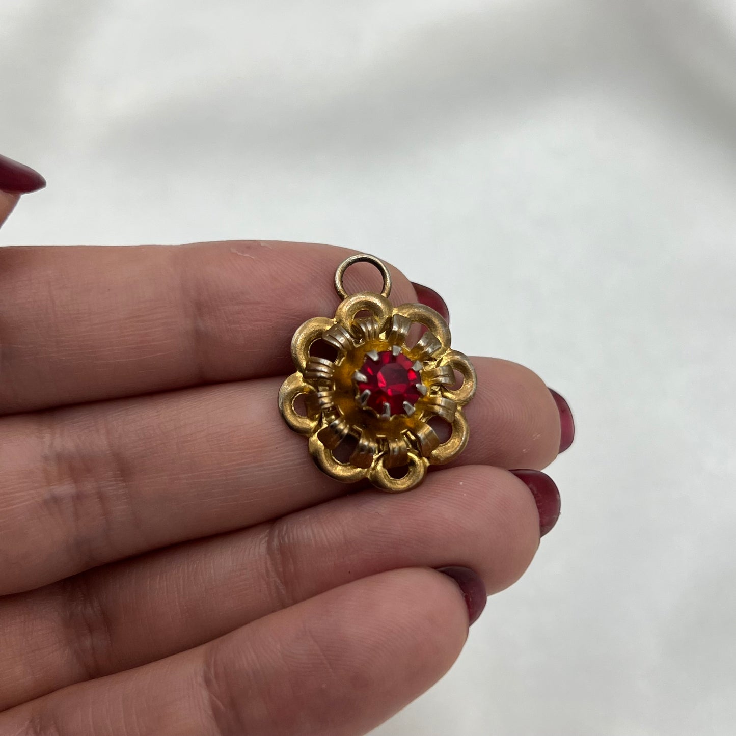 Red Stone Flower Charm