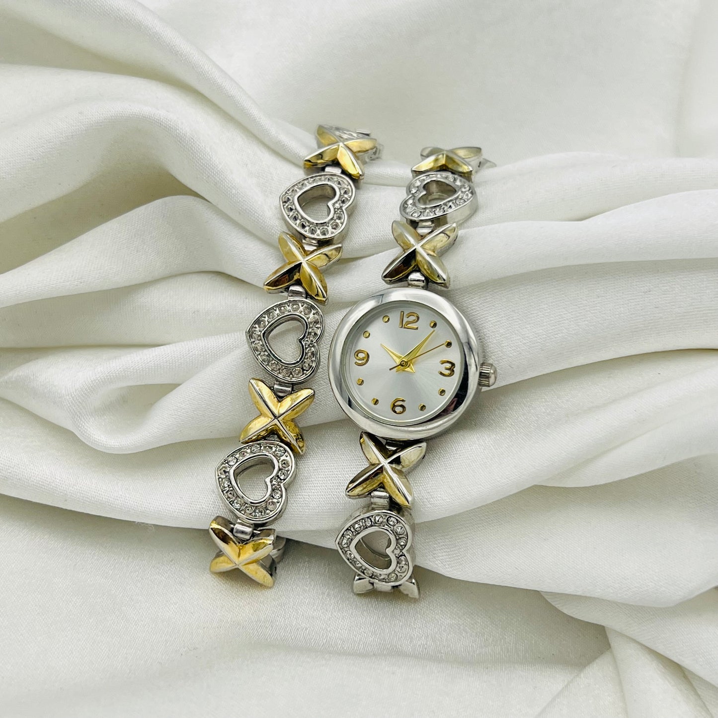 RARE Two-Toned Heart Watch & Bracelet Set