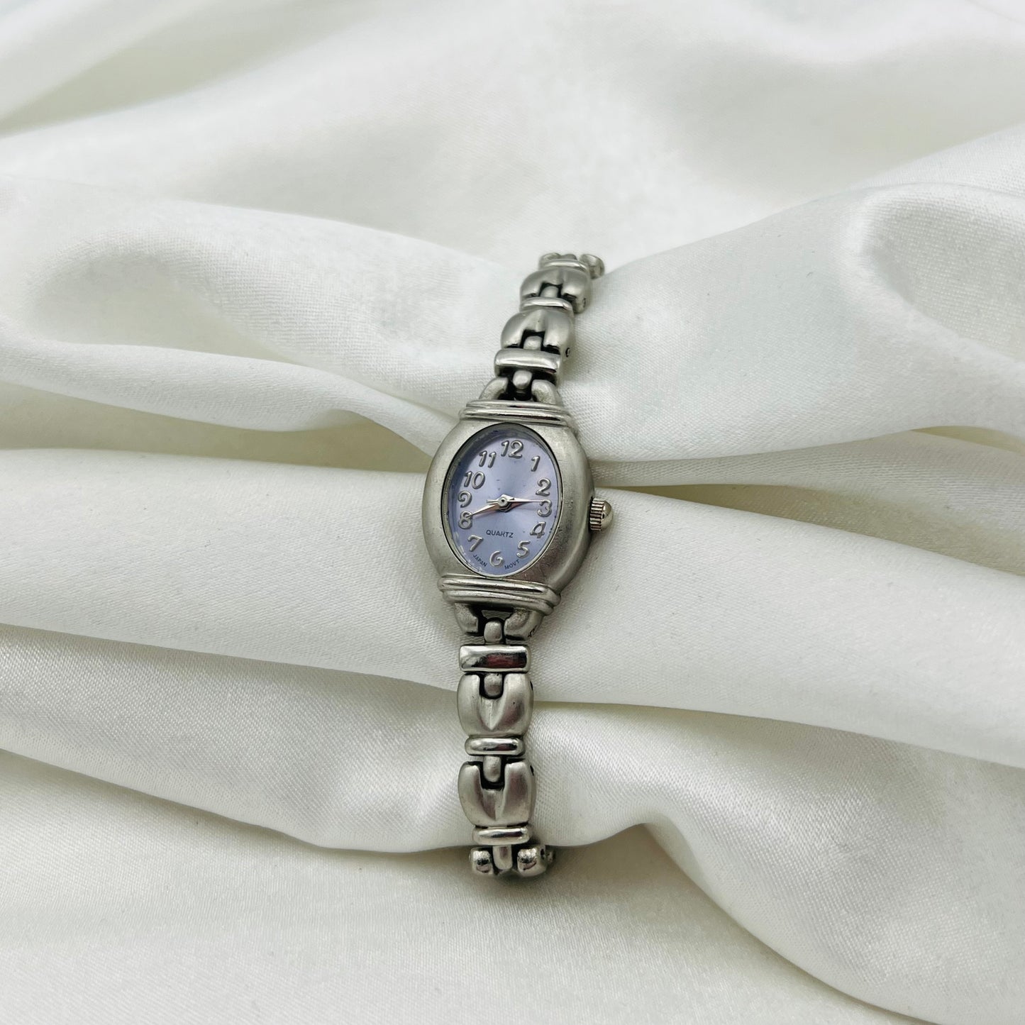 Silver-Toned Watch with Lilac Dial