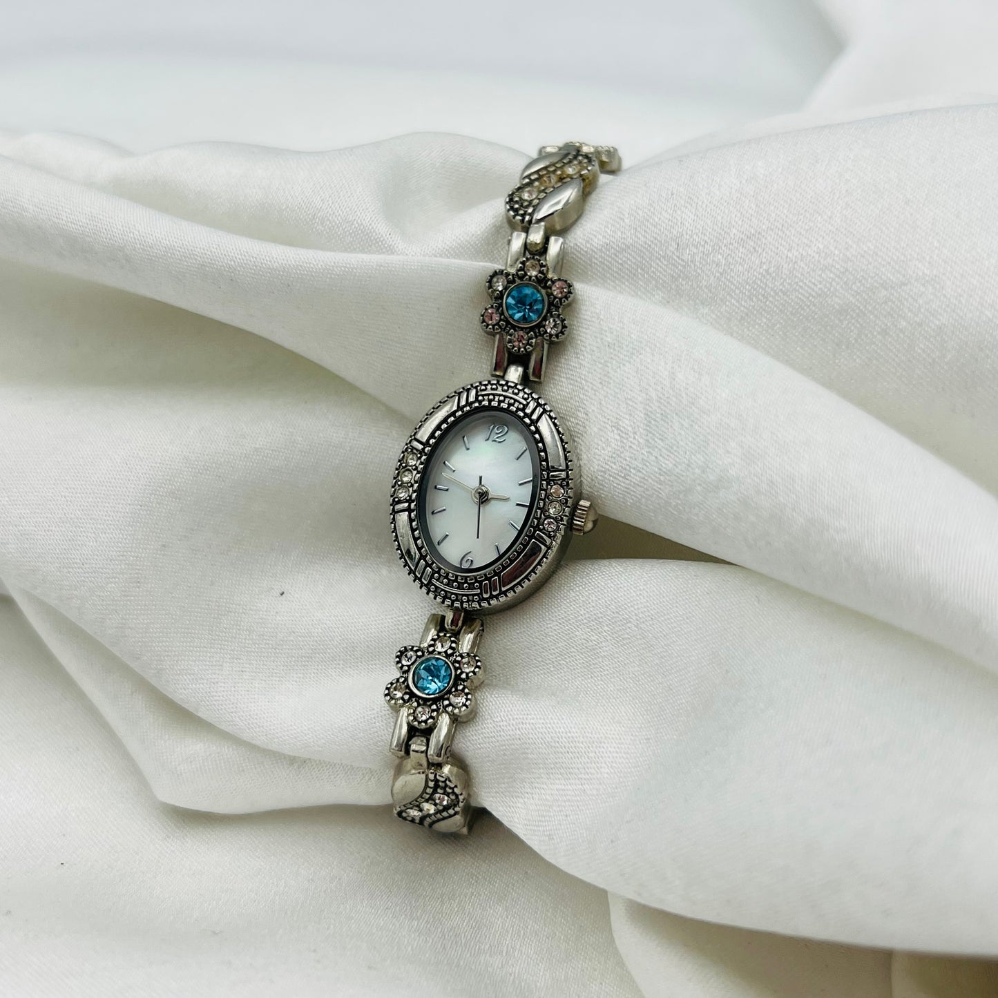 Blue Flower Diamanté Watch
