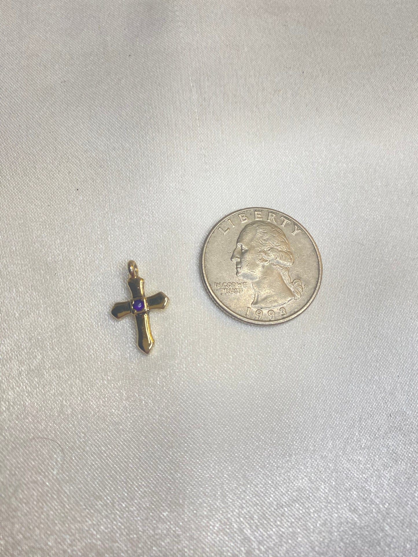 Gold Cross with Gemstone Charm