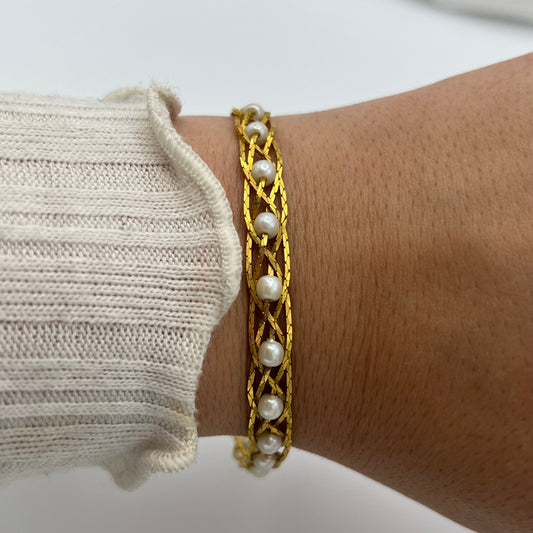 Gold-Toned Braided Pearl Bracelet