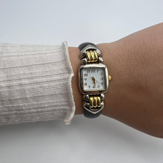 Two-Toned Black Leather Watch