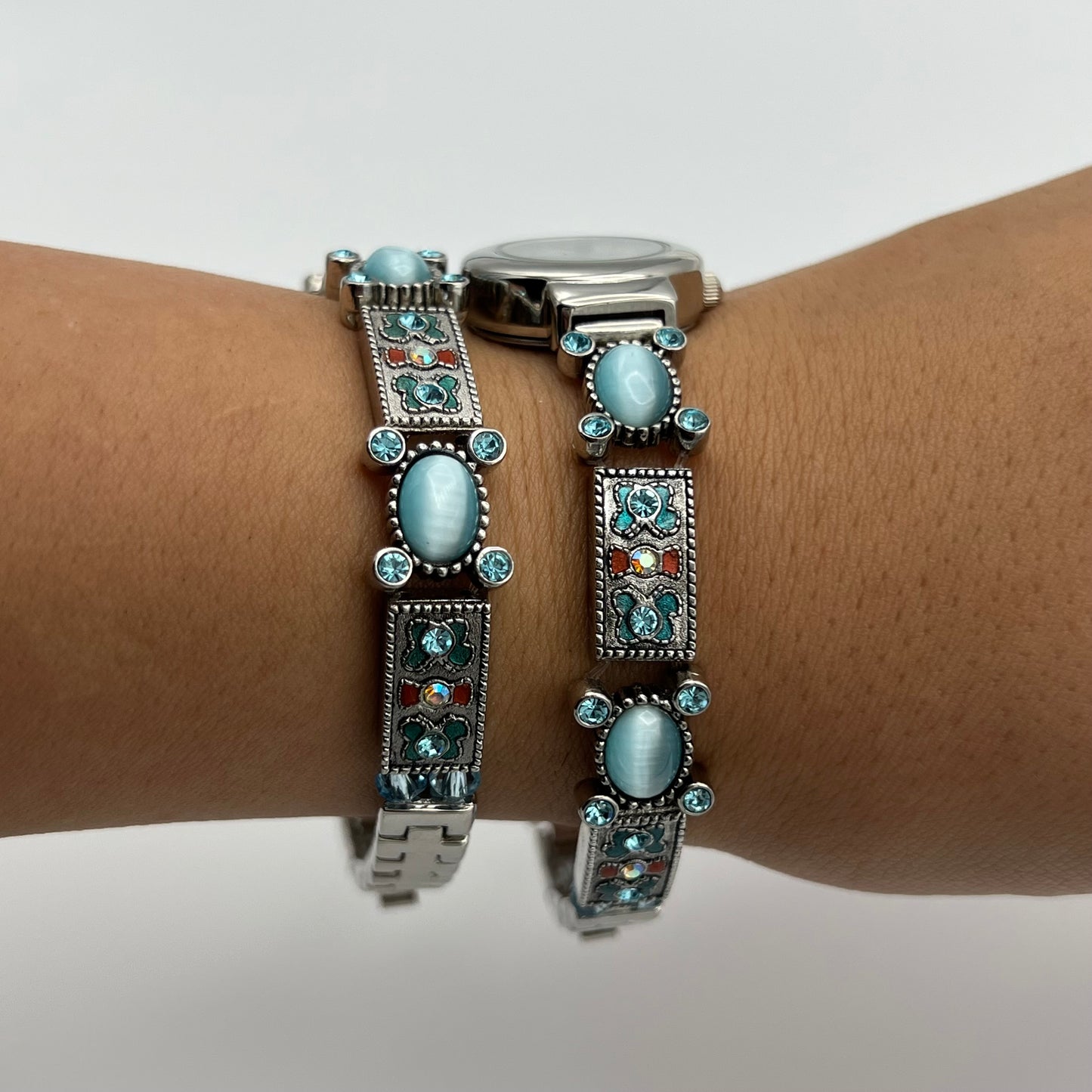 RARE Blue Detailed Watch & Bracelet Set