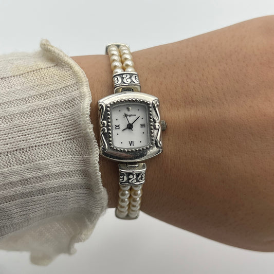 Silver-Toned Pearl Watch