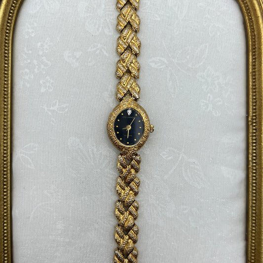 Dainty Helbros Gold-Tone Watch with Black Dial