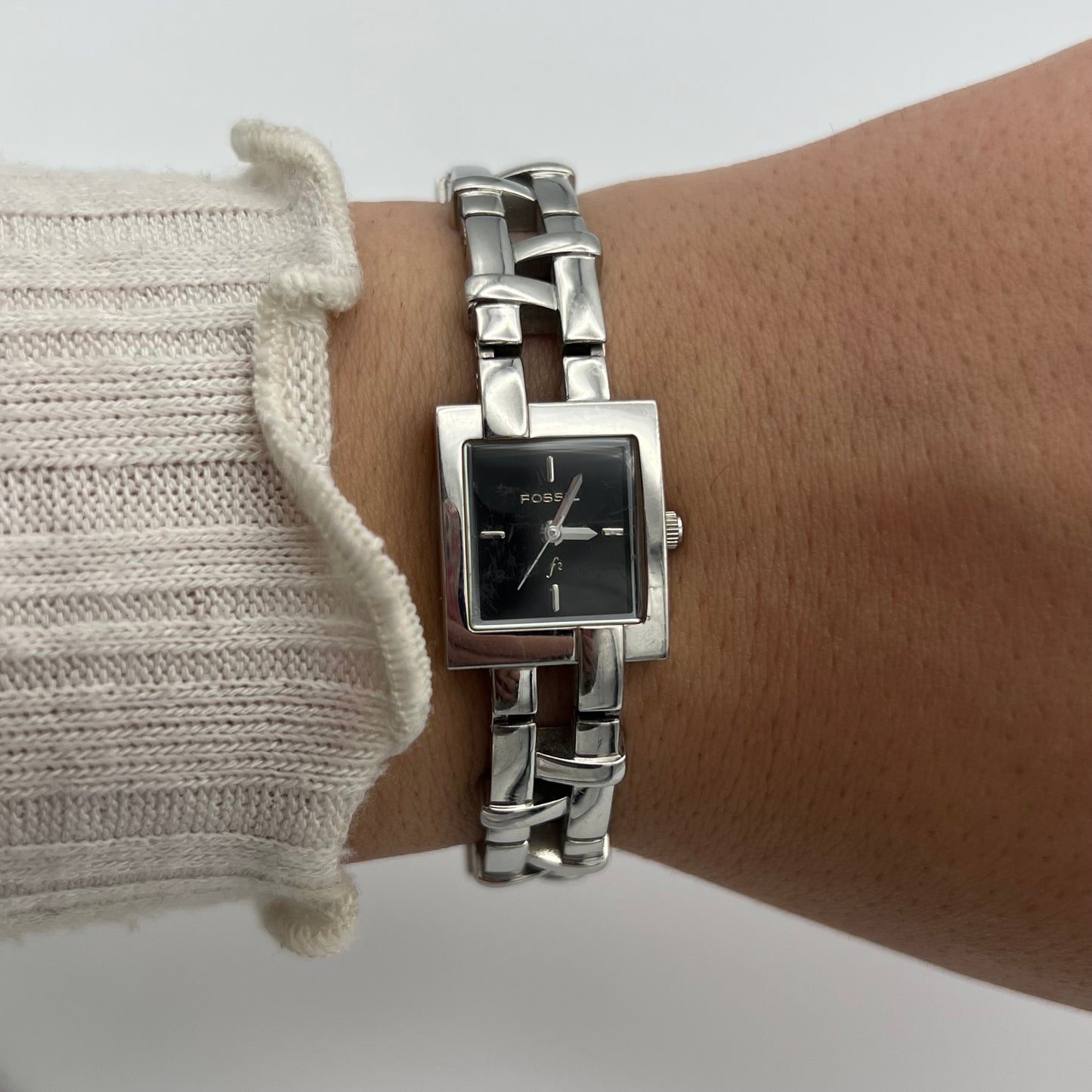 🩶 Fossil Black Dial Silver-Toned Watch