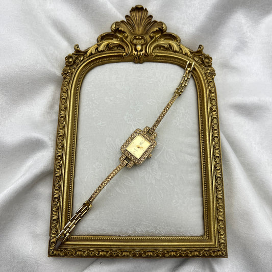 Dainty Gold-Toned Diamanté Watch with Champagne Dial