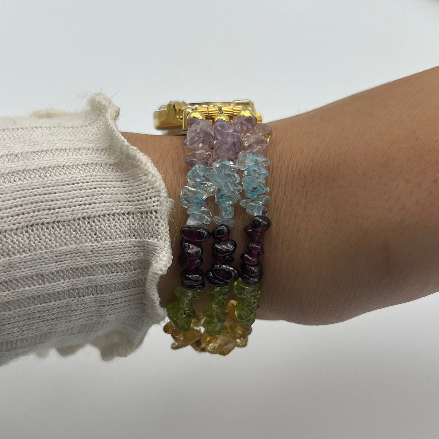 Gold-Toned Lucoral Watch with Multi-Colored Crystal Strap