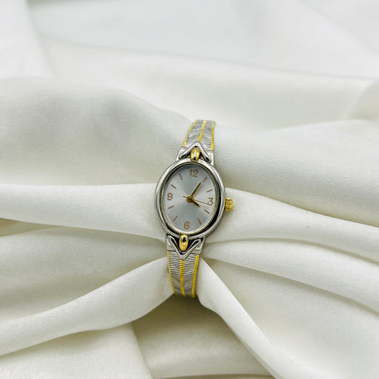 Two Tone Ribbed Detailed Watch