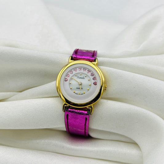 Cute Pink Heart Leather Watch