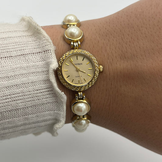 Gold-Toned Pearl Strap Watch