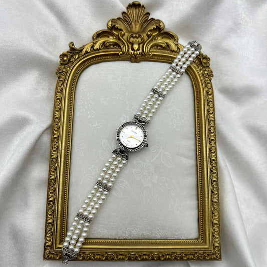 Pearl Diamanté Silver Tone Watch