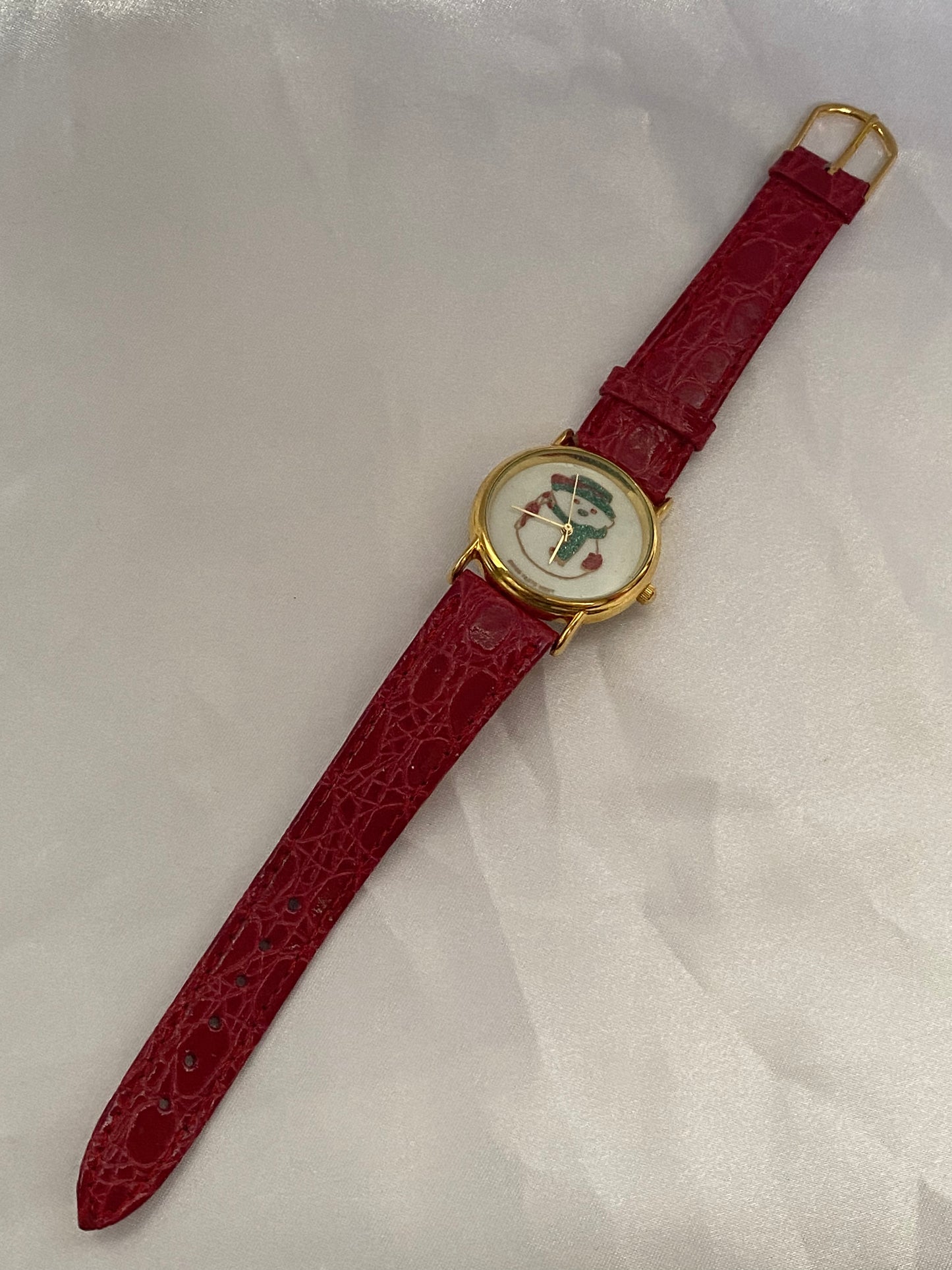 ☃️ Snowman Red Leather Band Watch
