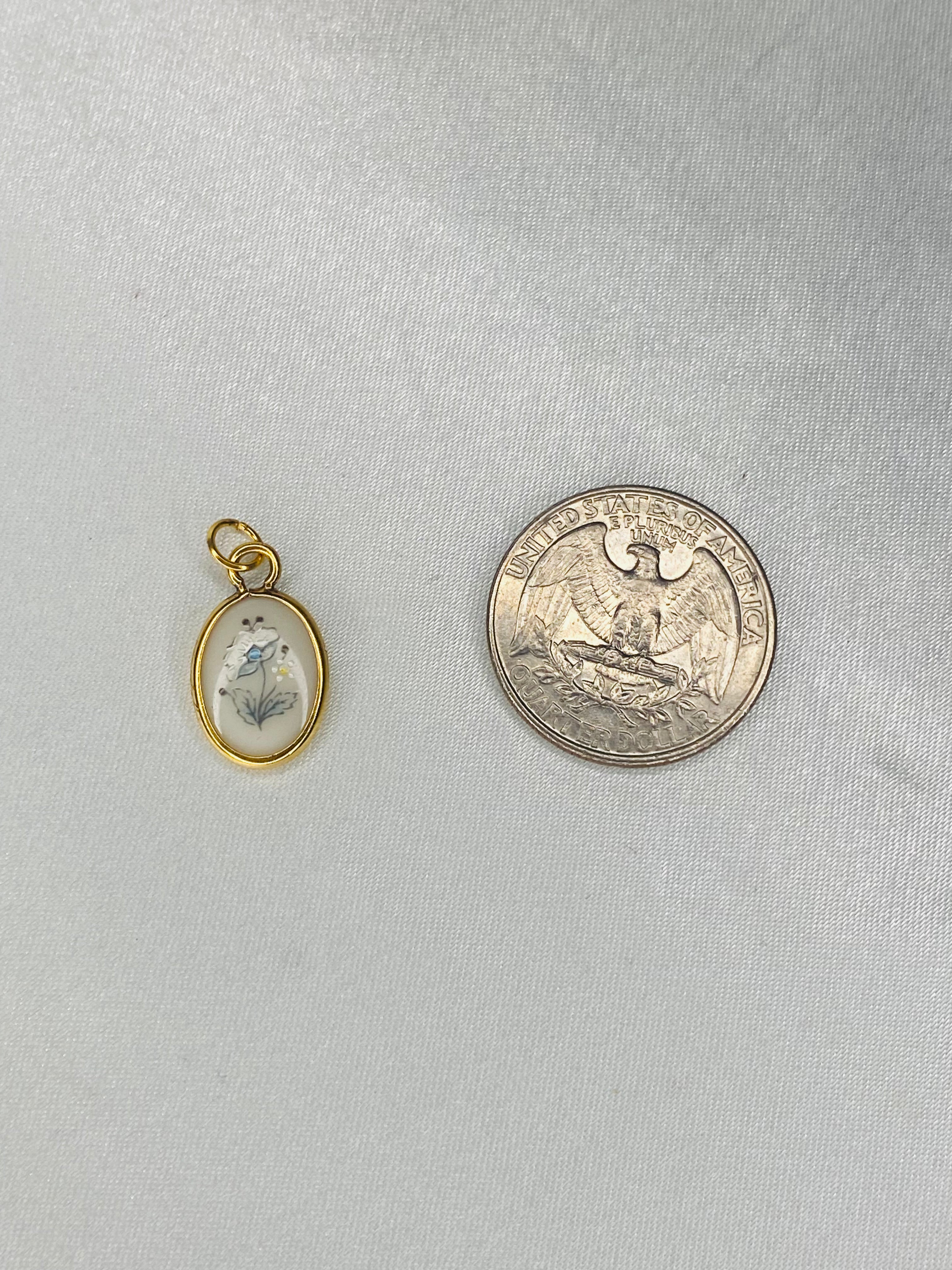 14k Gold Filled Petite Porcelain Flower Pendant
