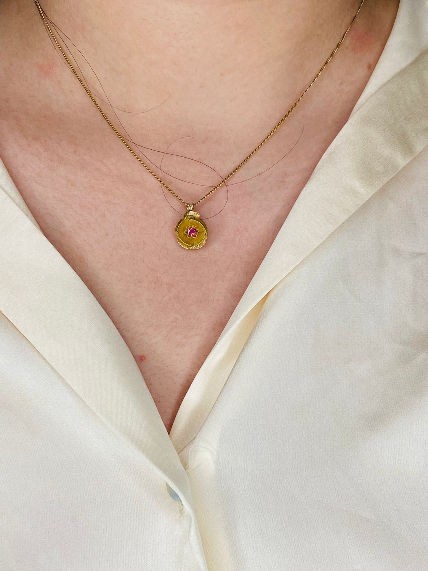 14K Gold Filled Flower with Pink Stone Pendant