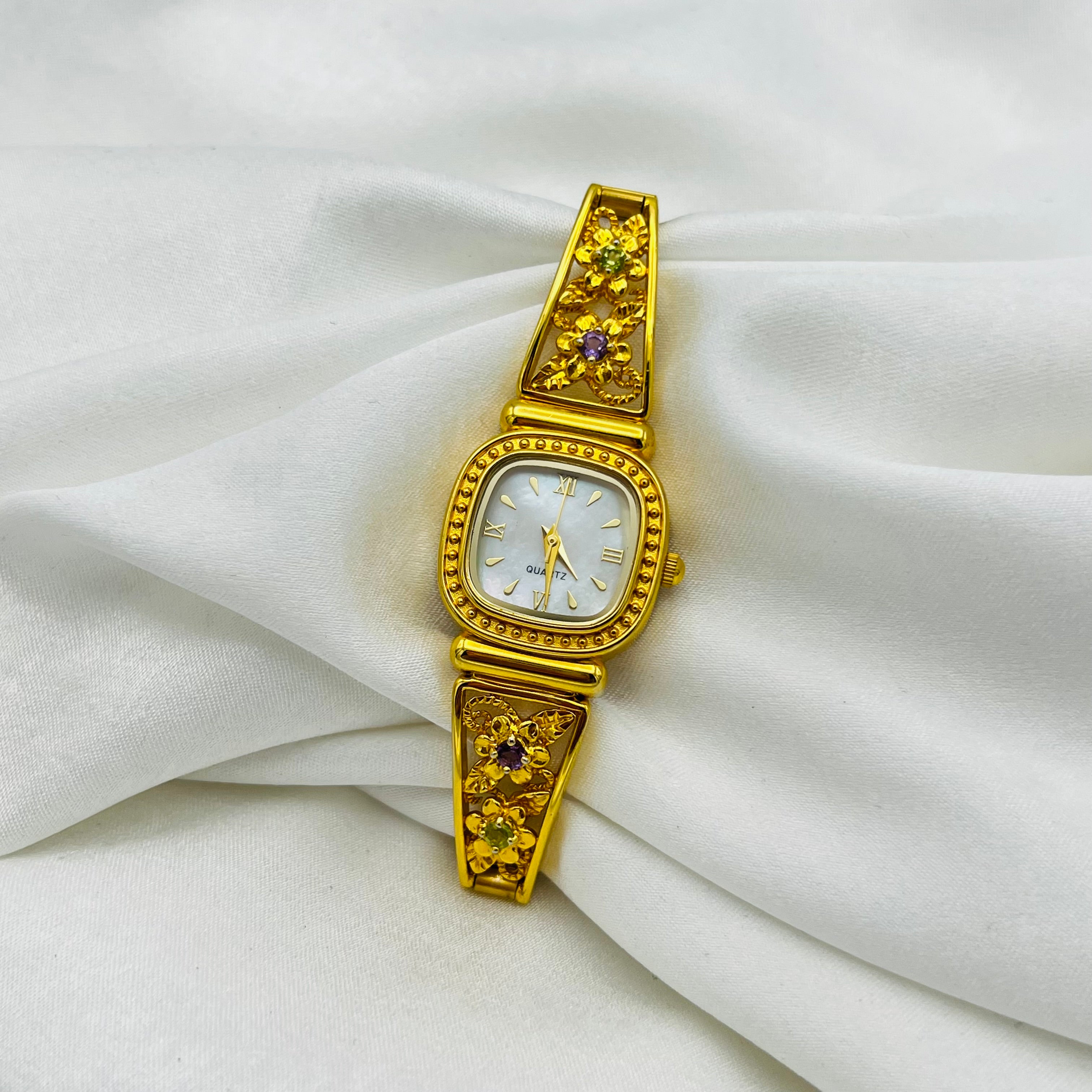✨ Dainty Gemstone Watch with Mother of Pearl Watch