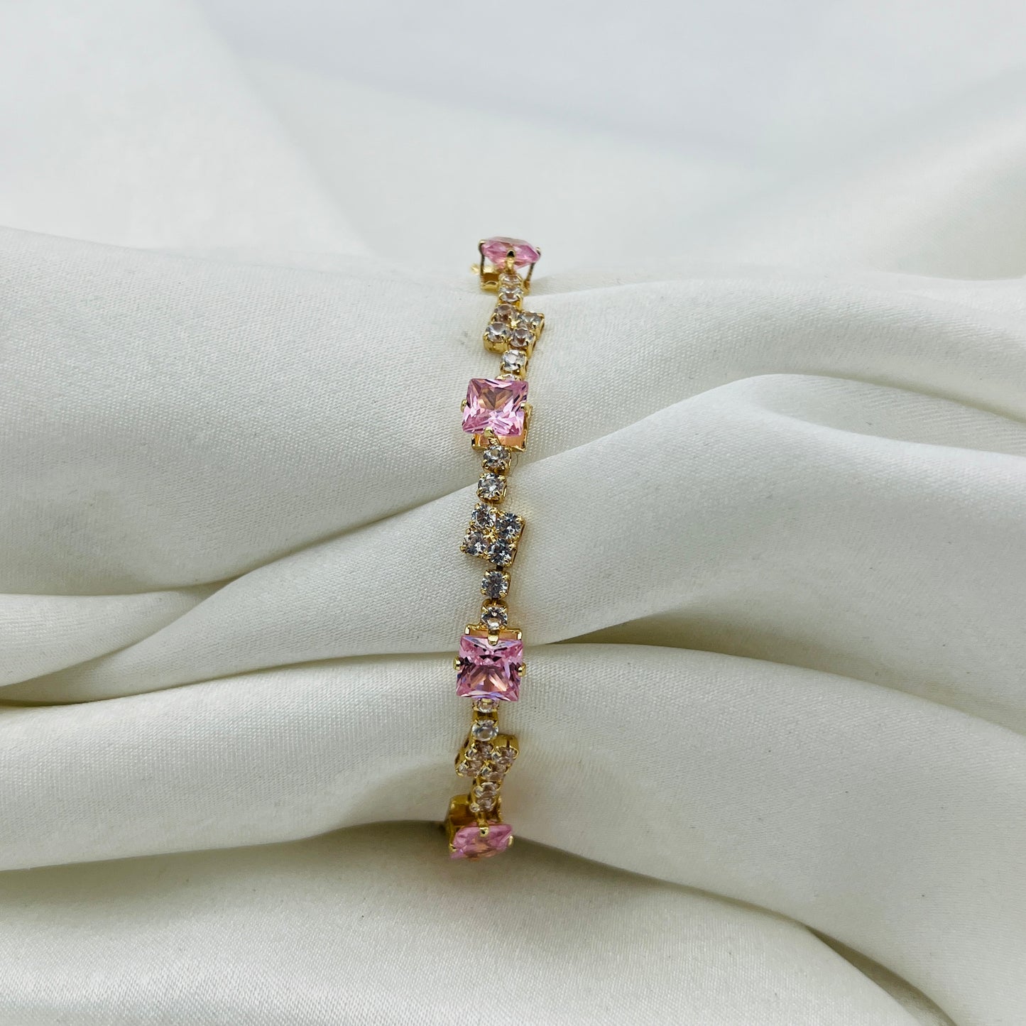 Pink Gemstone Gold-Toned Bracelet