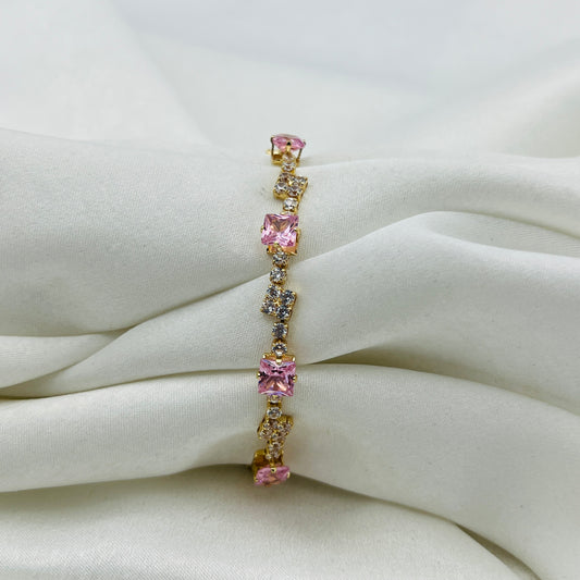 Pink Gemstone Gold-Toned Bracelet