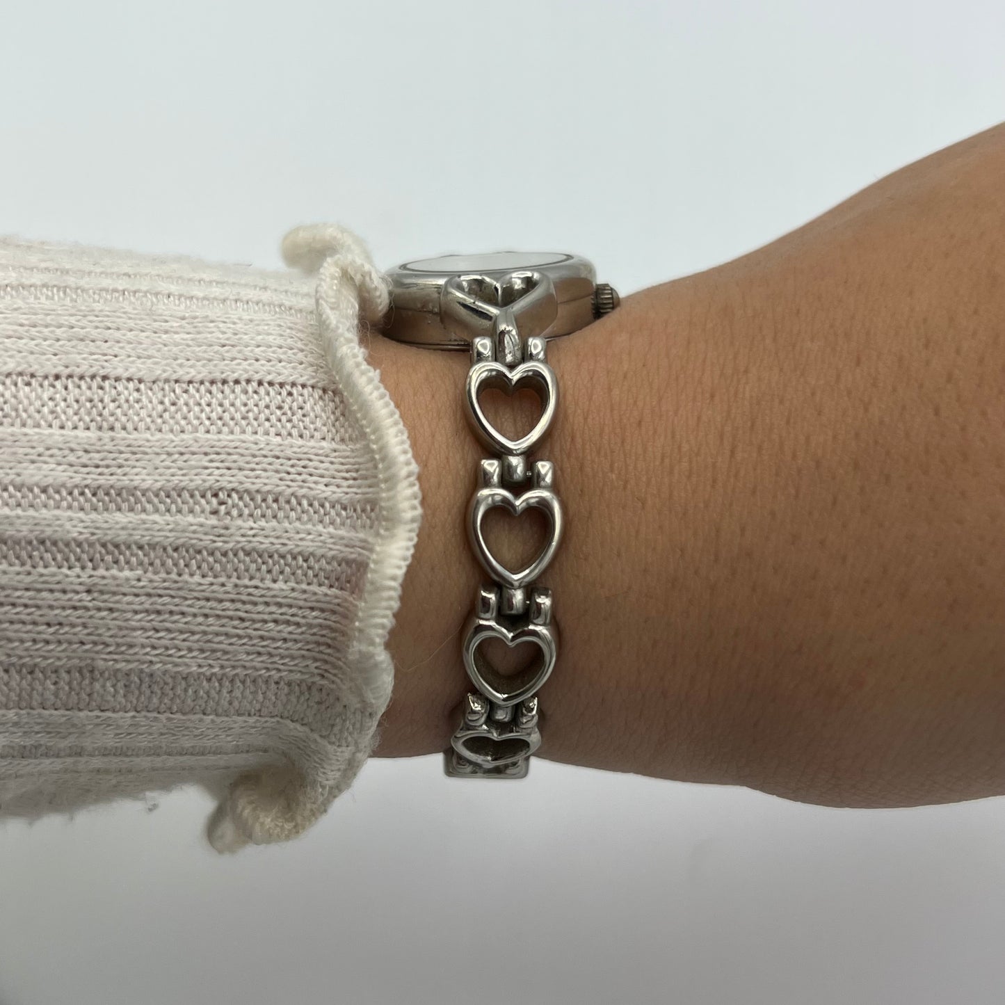 Silver-Toned Heart Strap Watch