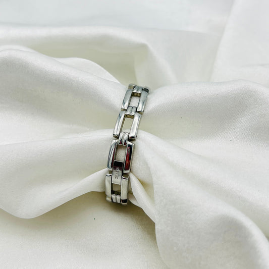 Silver-Toned Watch with Blue Dial