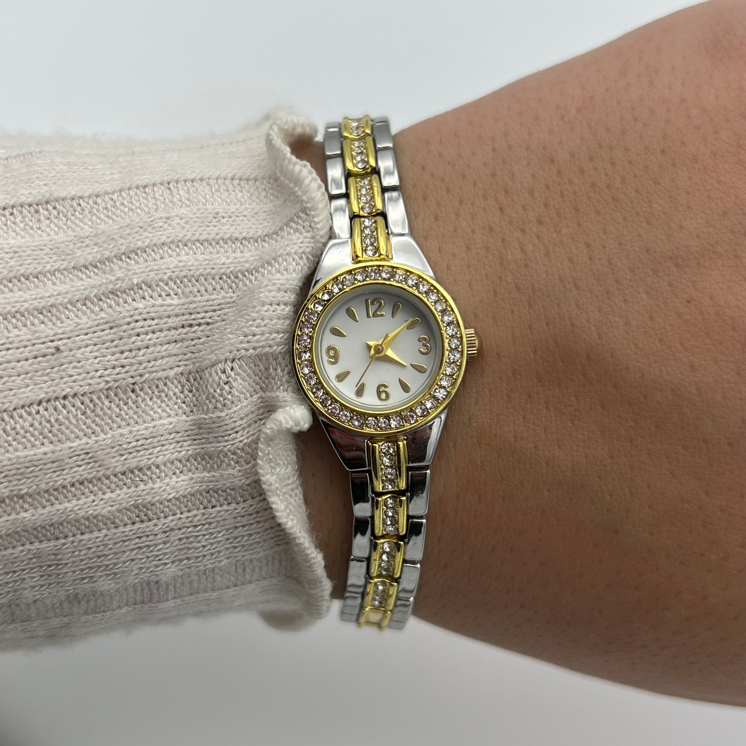 ✨🩶 Dainty Diamanté Two-Toned Watch