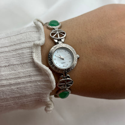 Green Cabochon Peace Sign Watch